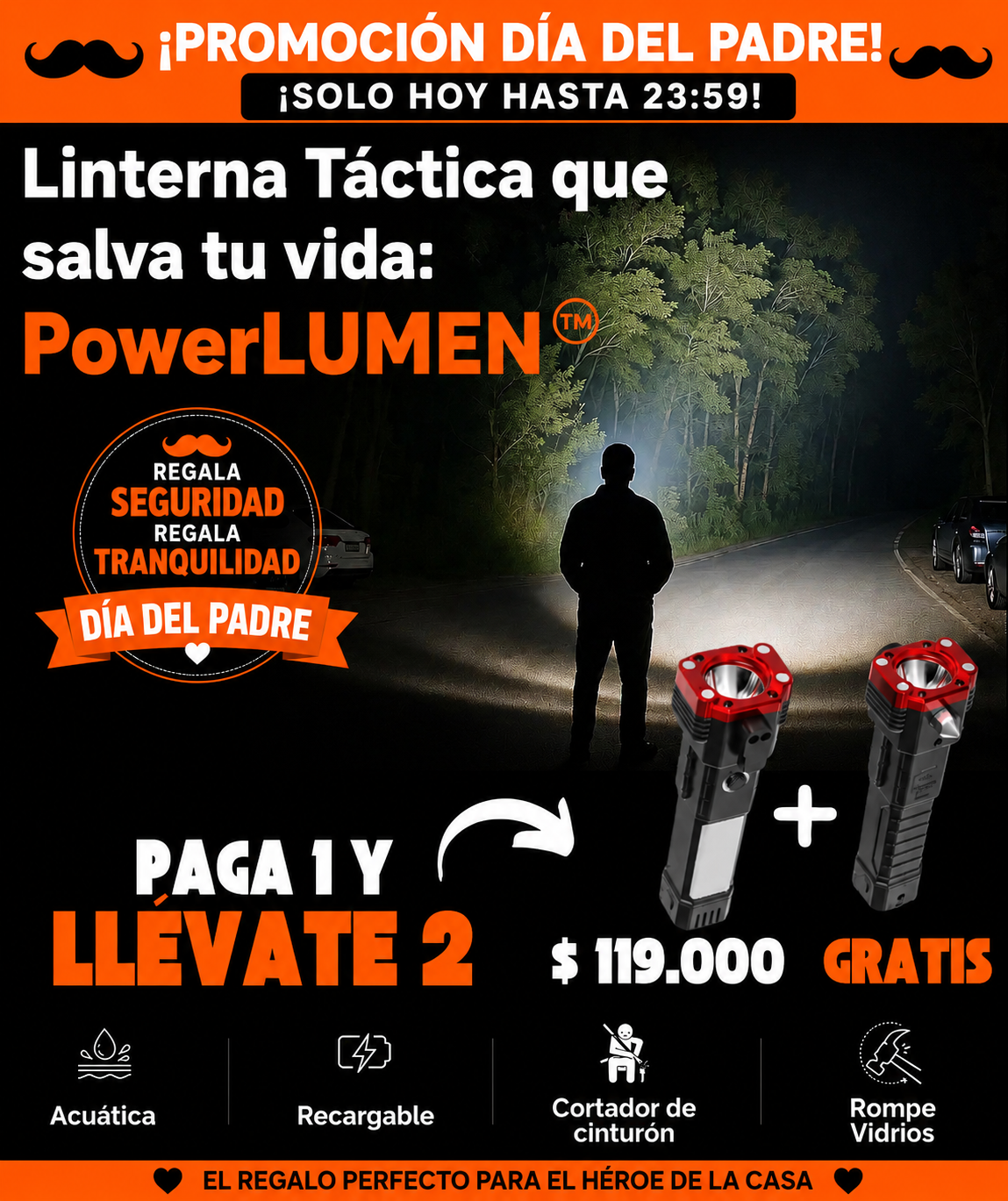 *PAGA 1 y LLÉVATE 2* Linterna Indestructible Súper Potente 6 en 1 PowerLUMEN™